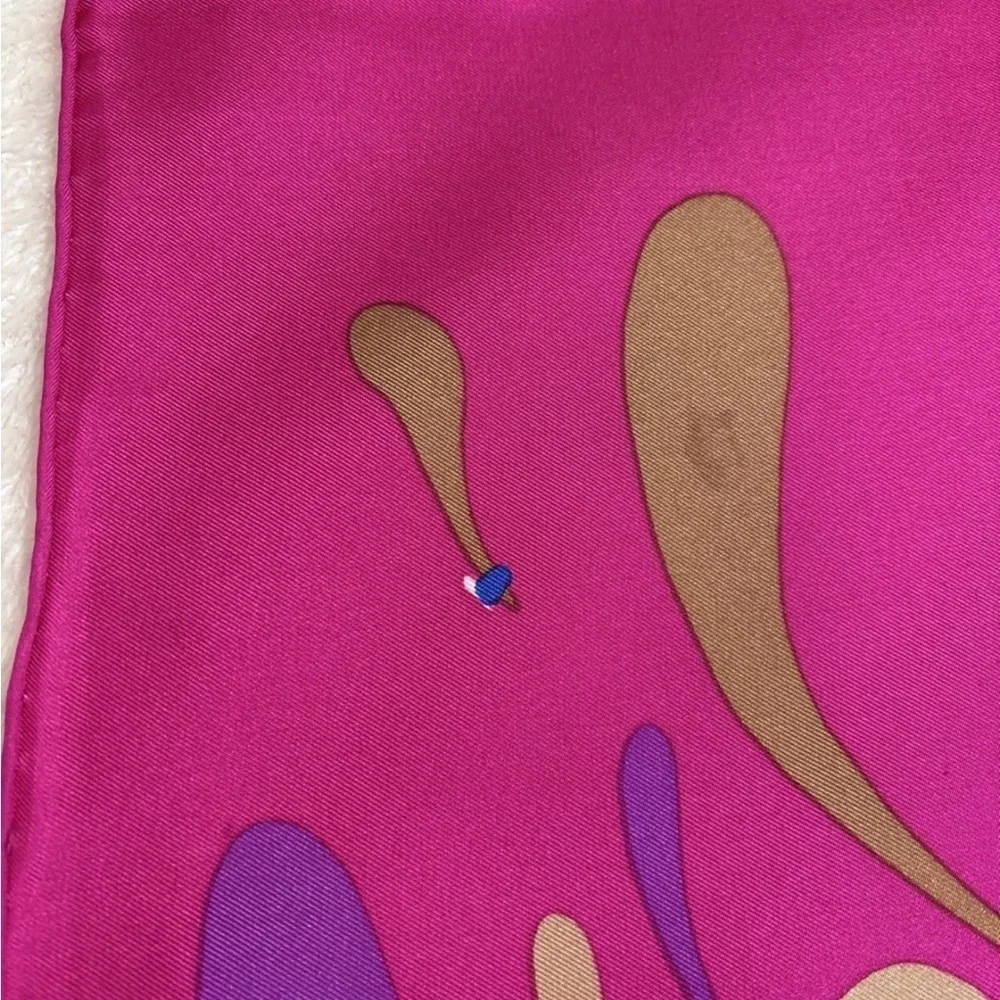 Christian Dior Silk Scarf 30in Fuchsia Pink Floral Botanical Leaves Design